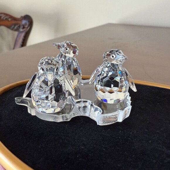 Swarovski Silver Crystal Baby Penguins Figurine Set w/ Ice Box & COA Retired - Picture 6 of 16